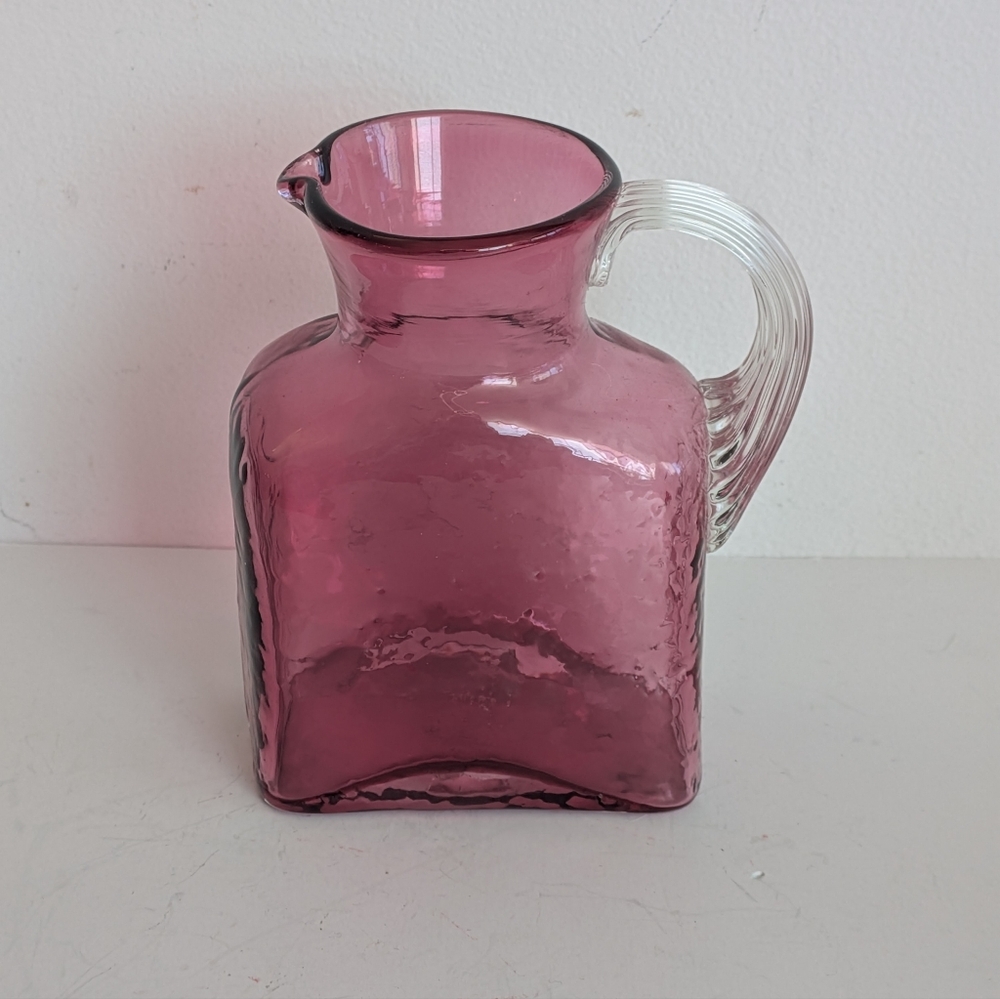 VTG Pilgrim Cranberry Ruby Glass Nugget Widow Pitcher Ewer Cruet Ribbed Handle